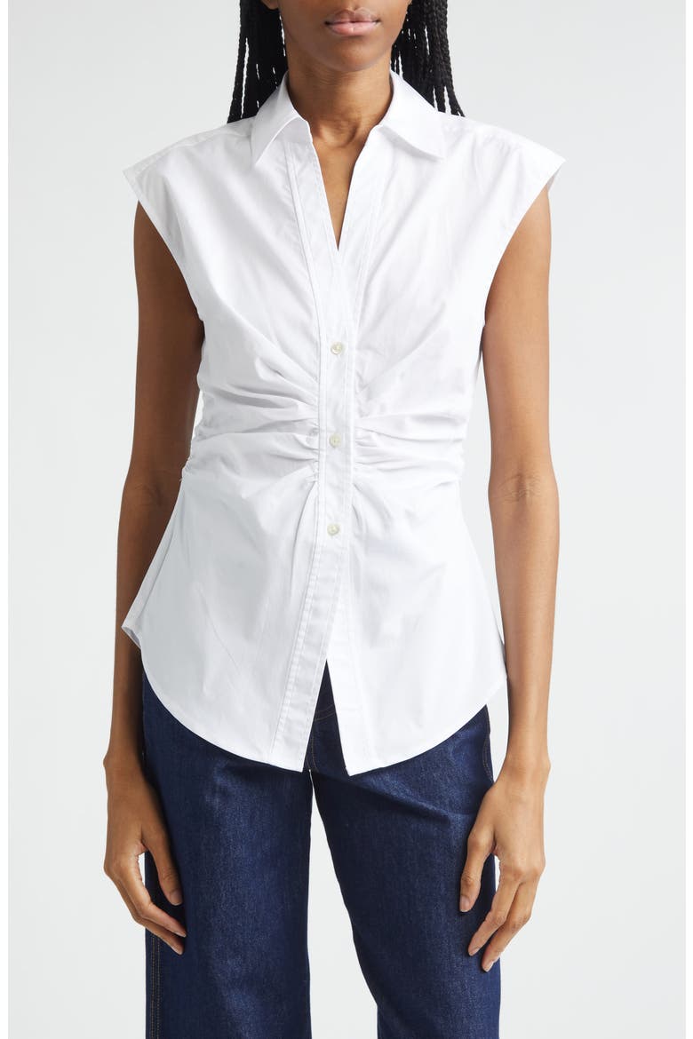 Devra Ruched Button-Up Shirt, Main, color, WHITE