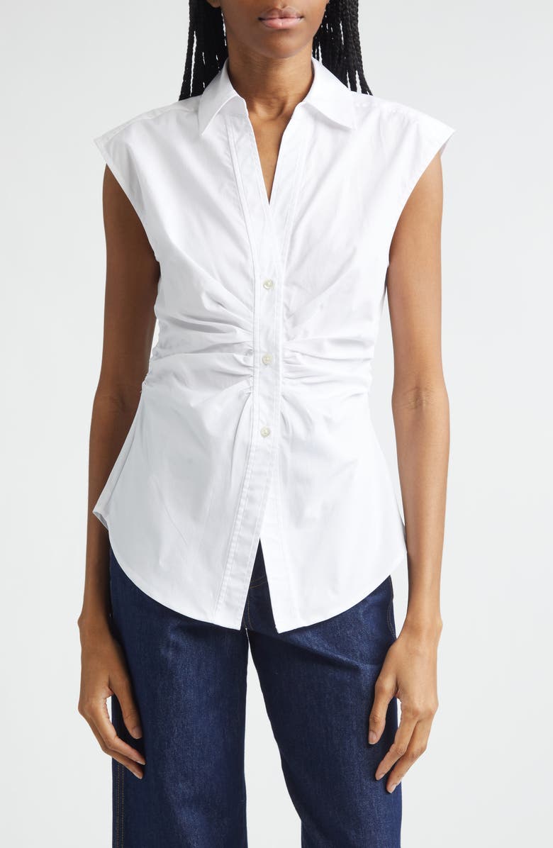 Veronica Beard Devra Ruched Button-Up Shirt, Main, color, White