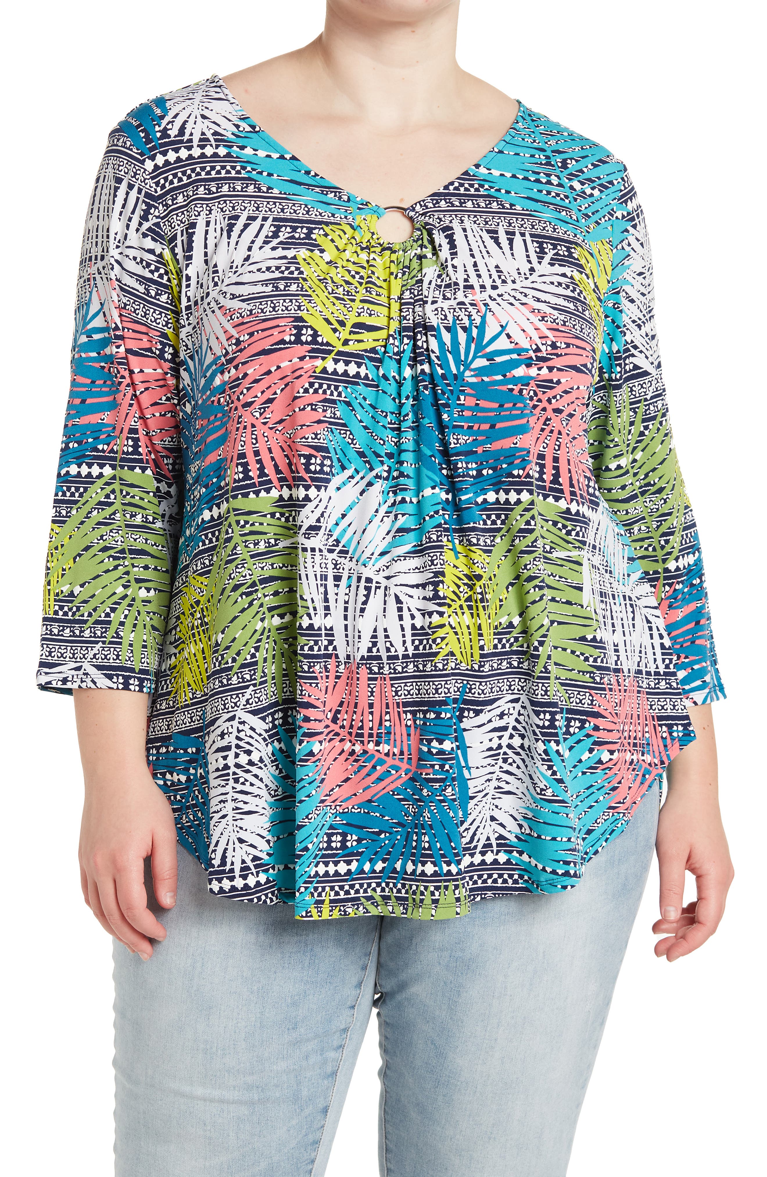Ruby Rd Woman RUBY RD 3/4 Length Sleeve Print ITY Knit Top (Women) | Nordstromrack
