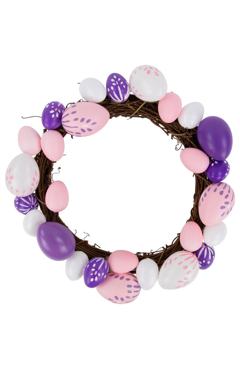 Northlight 10" Pastel Pink, Purple and White Easter Egg Spring Wreath, Main, color, Pink