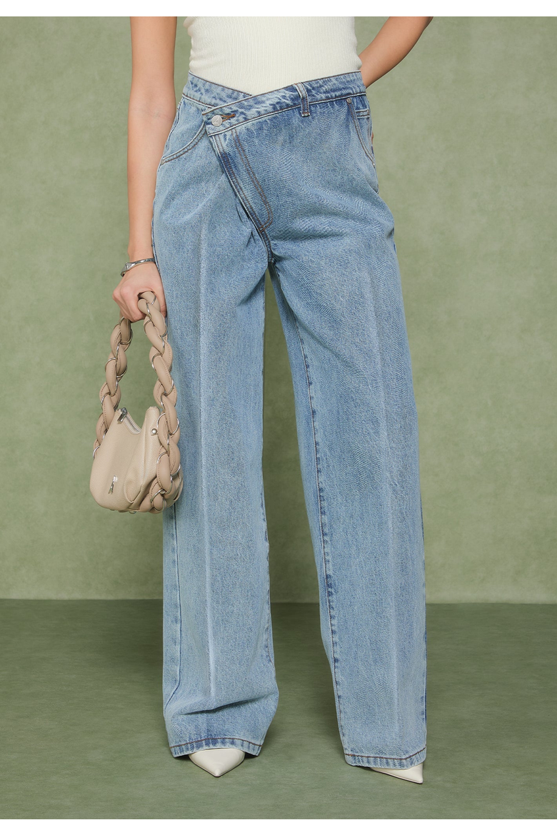 Astrid Wrap Denim Wide Leg Jeans, Alternate, color, Mid Blue