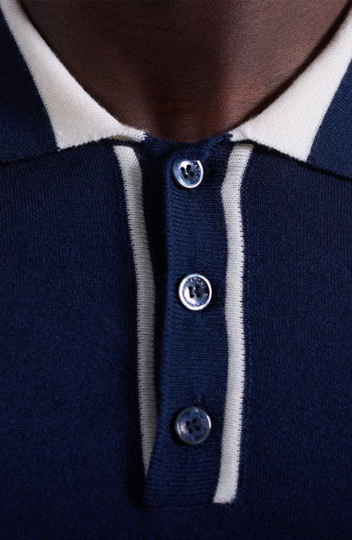 Bugatchi Three Button Merino Wool & Silk Polo In Blue