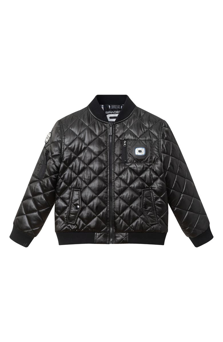 Andy & Evan Kids' x SPACEONE<sup>®</sup> Quilted Bomber Jacket with LED Light, Main, color, Black