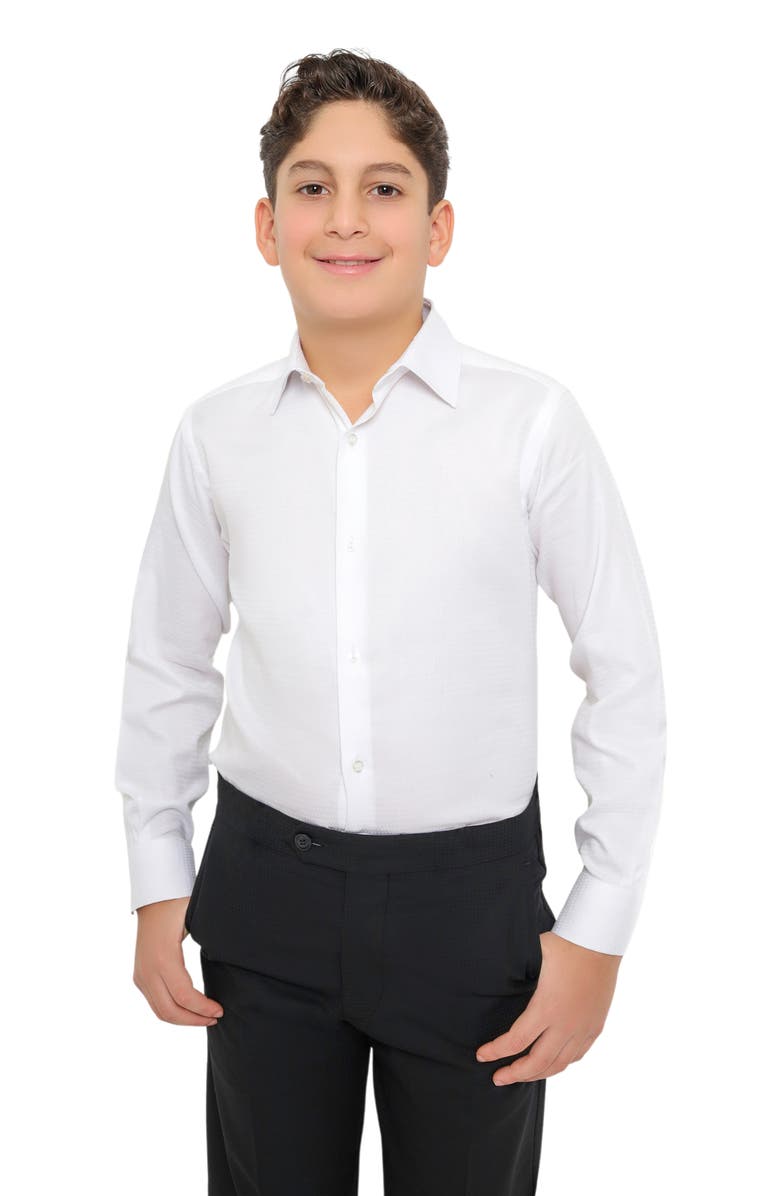 PinoPorte Kids' Kalen Solid Cotton Dress Shirt, Main, color,