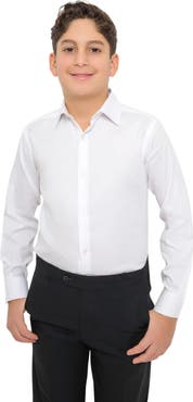 PinoPorte Kids' Kalen Solid Cotton Dress Shirt