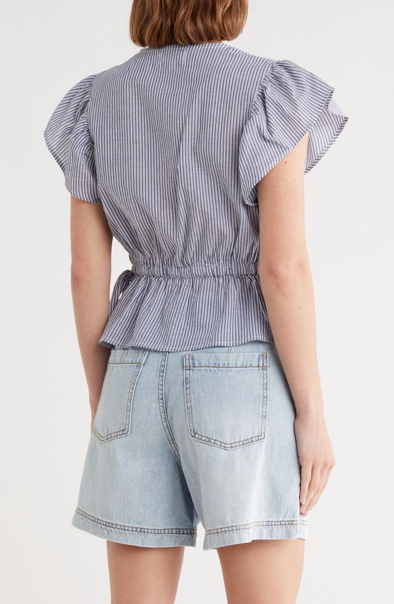 Habitual V-Neck Flutter Sleeve Top, Alternate, color, Navy Stripe