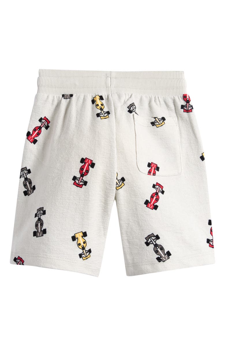 MILES THE LABEL Kids' Race Car Print Organic Cotton Shorts, Alternate, color, Light Grey