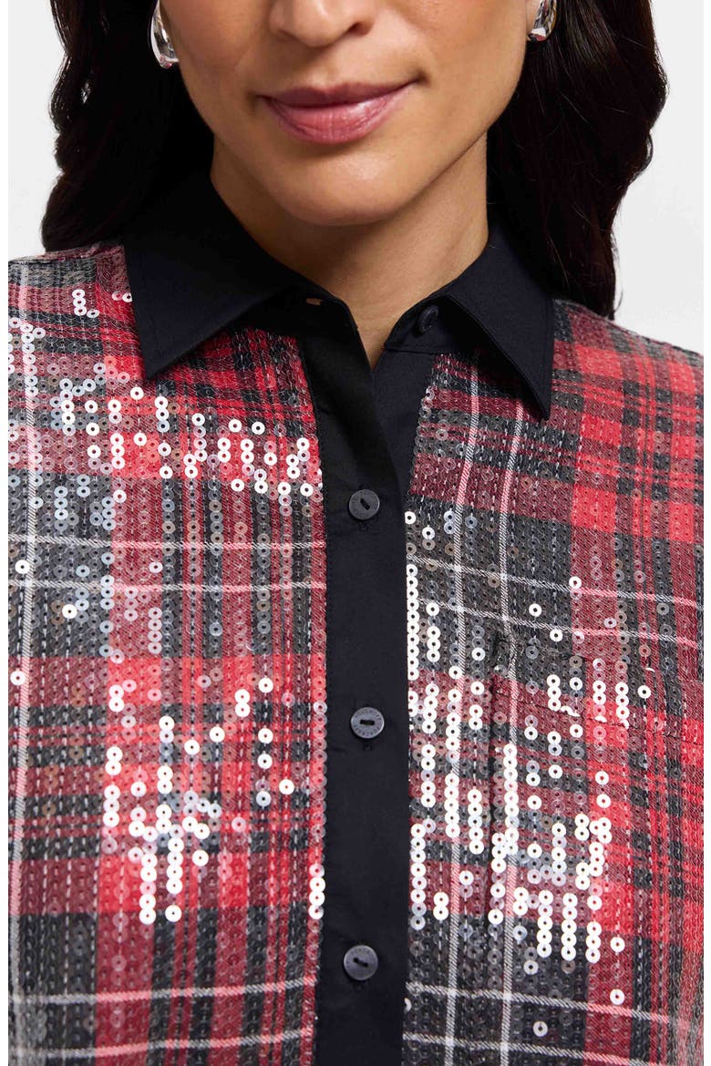 Marina Sequin Button-Up Shirt, Alternate, color, RED/ MULTI
