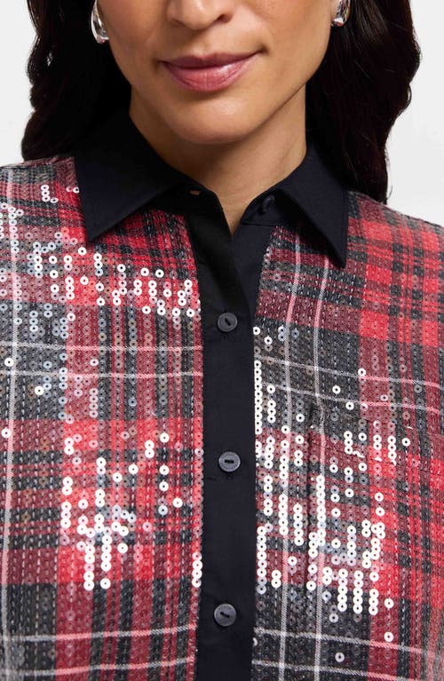 Foxcroft Marina Sequin Button-up Shirt In Red