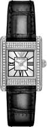 Emporio Armani Crystal Bezel Tank Leather Strap Watch, 20mm x 26mm