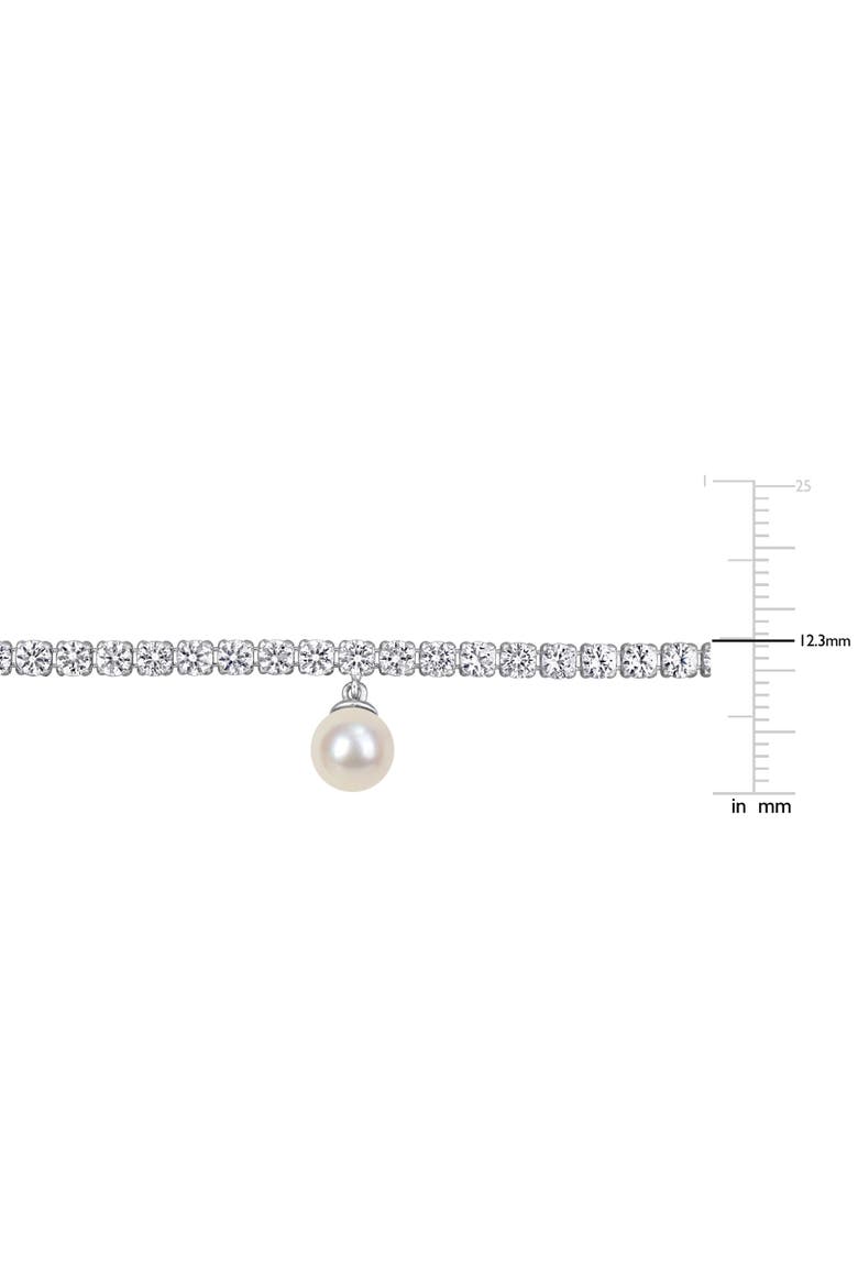 Pearl & Created White Sapphire Charm Necklace, Alternate, color, Sterling Silver