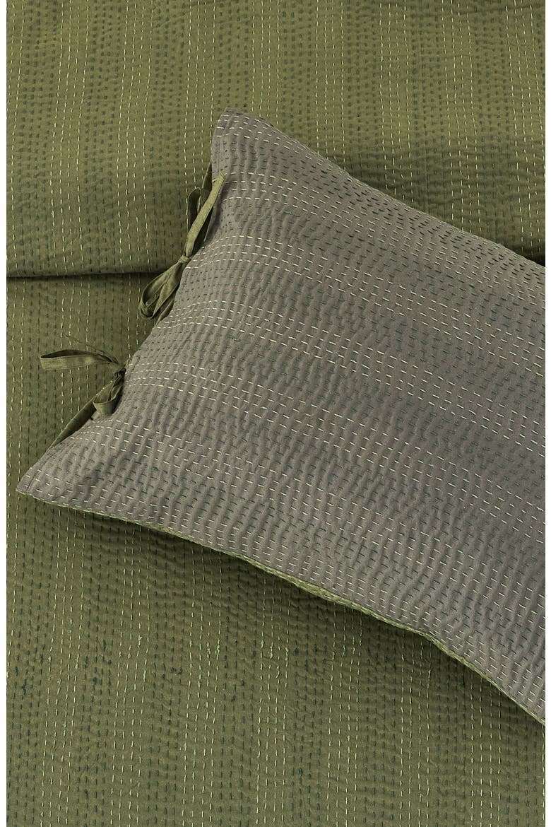 Kantha Set of 2 Reversible Cotton Shams, Alternate, color, FOREST AND OLIVE