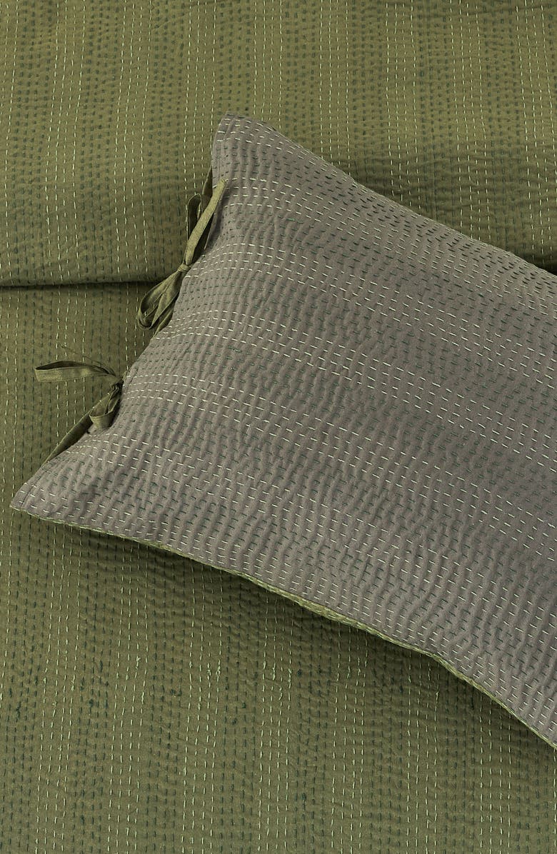 MELANGE HOME Kantha Set of 2 Reversible Cotton Shams, Alternate, color, Forest And Olive