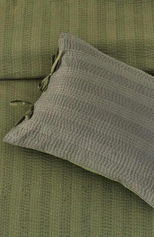 Melange Home Kantha Set Of 2 Reversible Cotton Shams In Forest And Olive