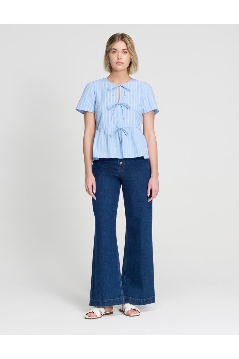 Bridie Stripe Cotton Tie Front  Top, Alternate, color, Blue Stripe