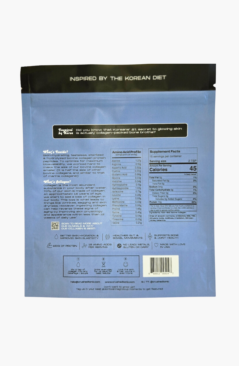 CRUSHED TONIC Pure Unflavored Bovine Collagen, Alternate, color, 1 Pouch (15 Servings)