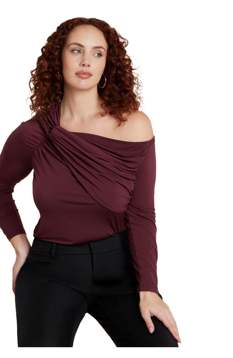 ELOQUII Shoulder-Twist Drape Top, Main, color, Fig