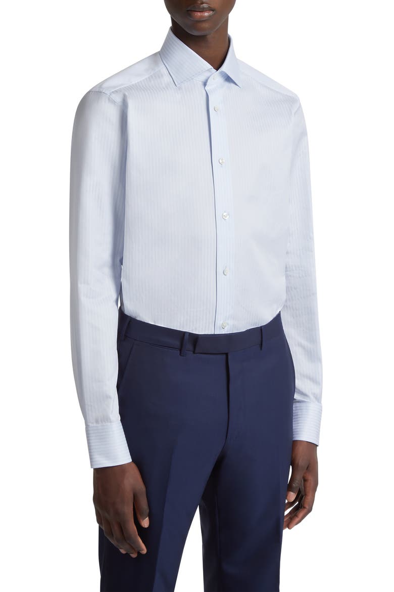 Centoventimila Couture Tonal Microstripe Button-Up Shirt, Main, color, BLUE