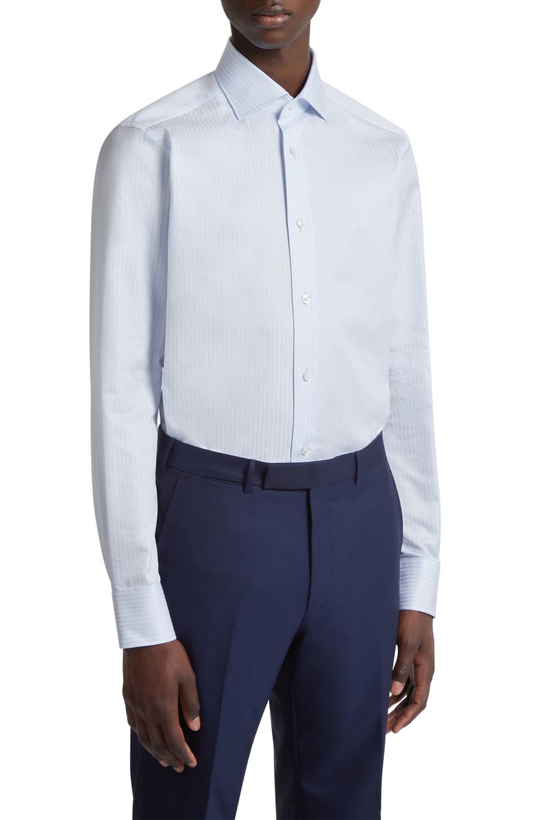 ZEGNA Centoventimila Couture Tonal Microstripe Button-Up Shirt, Main, color,