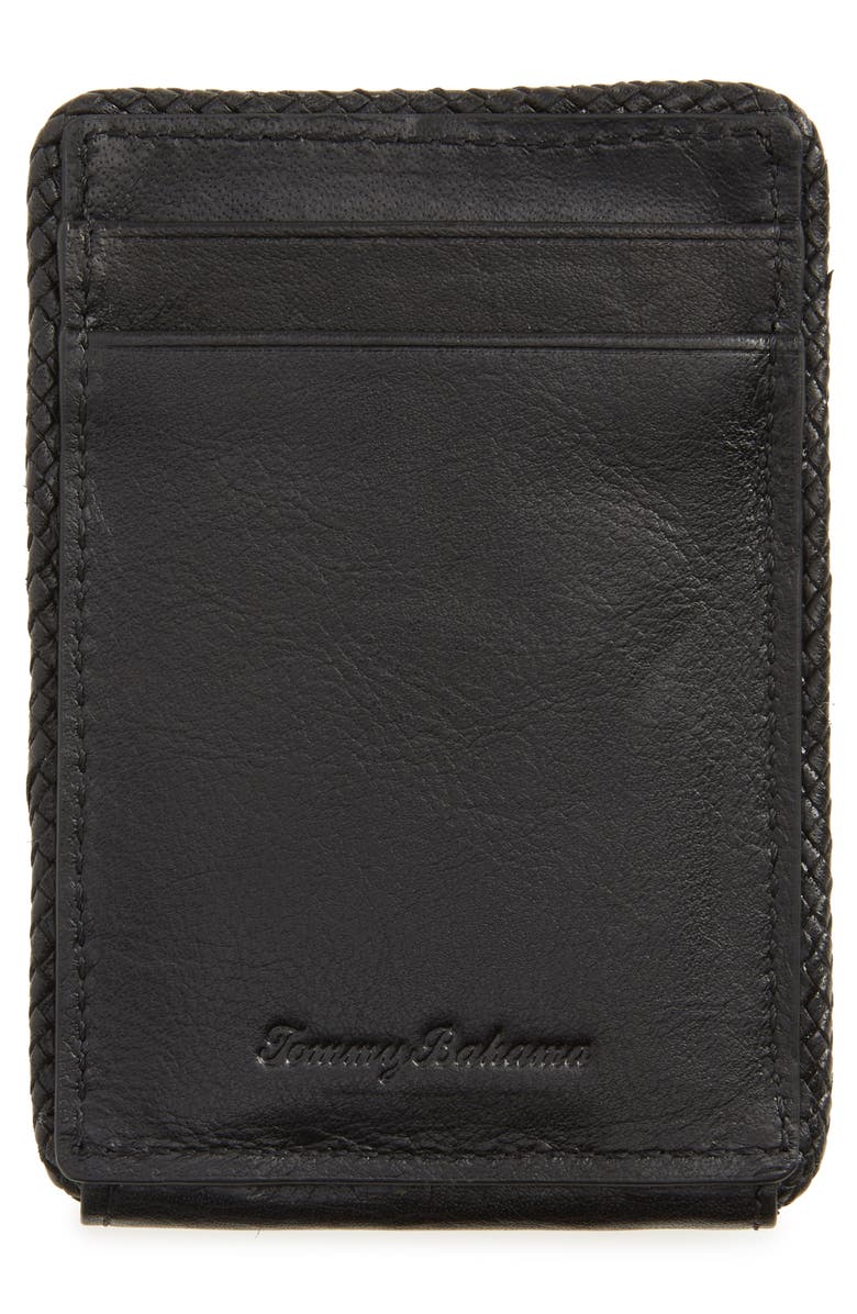 Tommy Bahama Braided Edge Leather Bifold Wallet, Alternate, color, Black