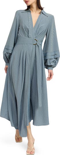 Berenger Stripe Long Sleeve Asymmetric Wrap Shirtdress