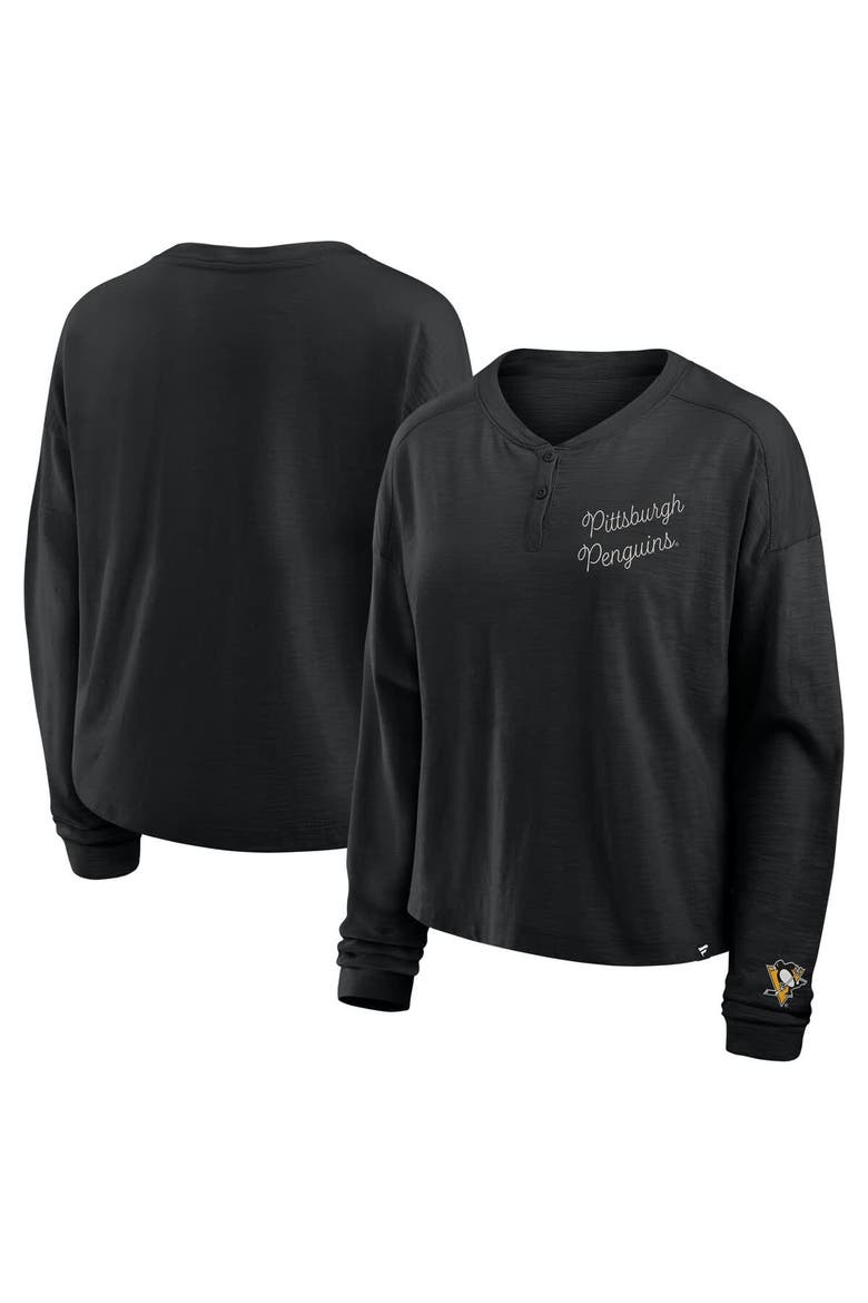 Women's Fanatics Black Pittsburgh Penguins Oversized All Out Effort Long Sleeve Henley T-Shirt, Main, color, Black