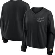FANATICS Women's Fanatics Black Pittsburgh Penguins Oversized All Out Effort Long Sleeve Henley T-Shirt