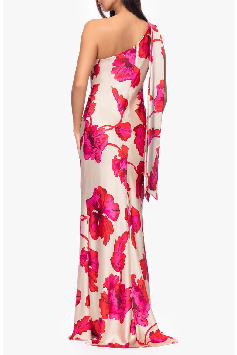 Sash One-Shoulder Satin Gown, Alternate, color, RED/ NUDE