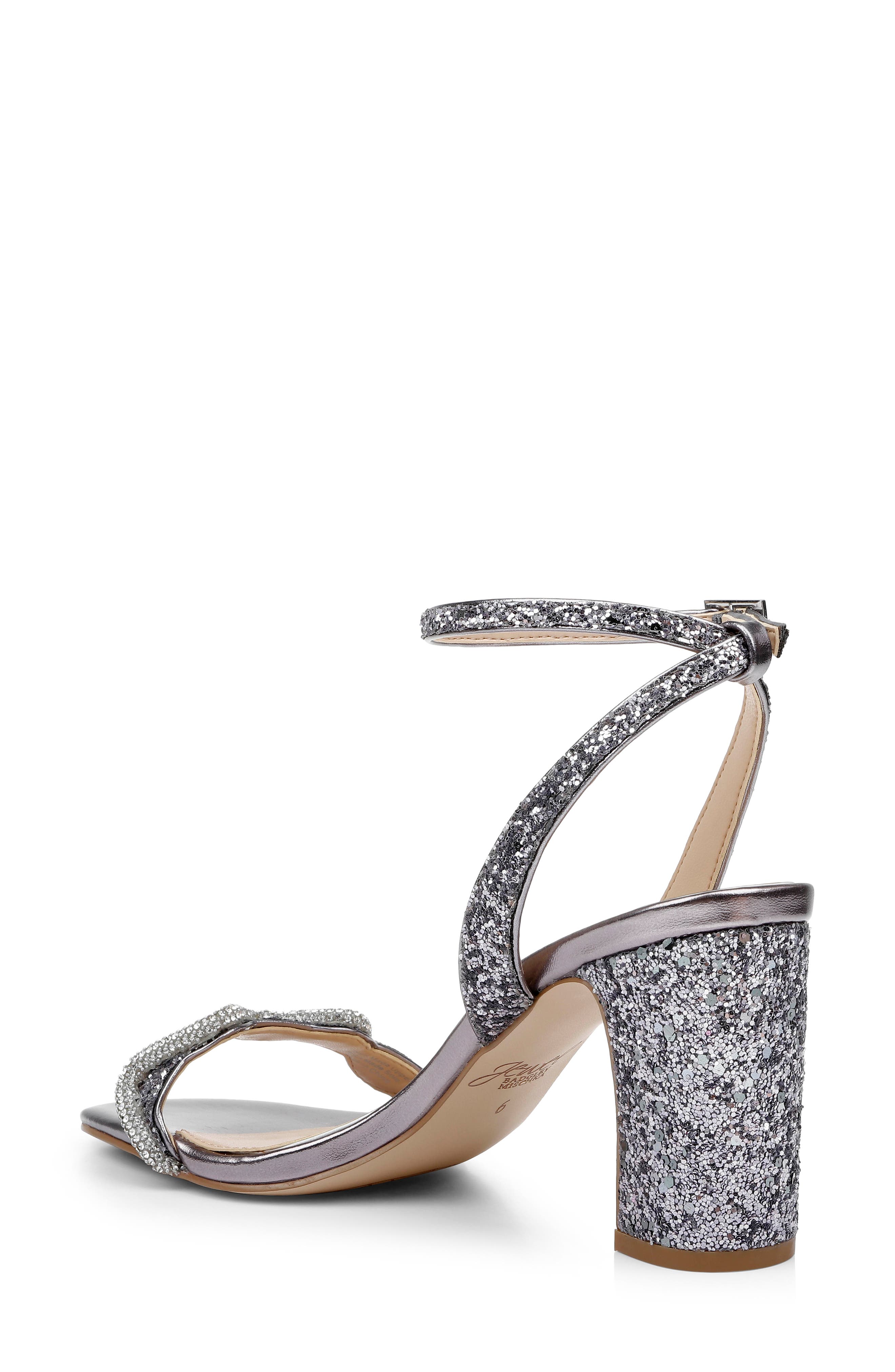 Jewel Badgley Mischka Gem Glitter Ankle Strap Sandal, Alternate, color, Smoke
