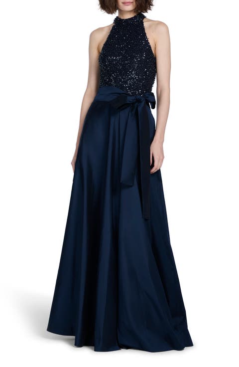 Hand Embellished Bodice Taffeta Gown
