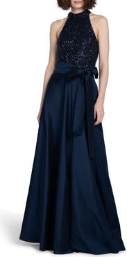 EMILY SHALANT Hand Embellished Bodice Taffeta Gown