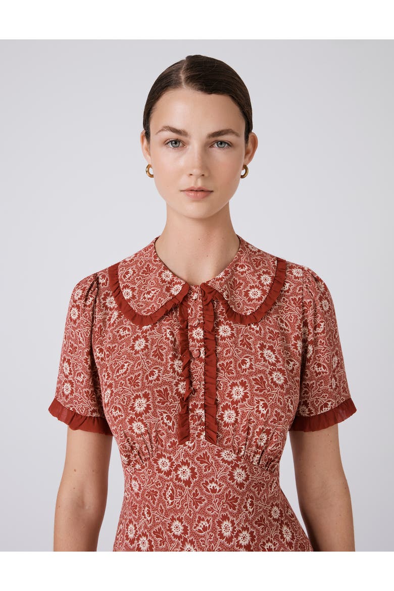 Taylor Floral Crepe Midi Tea Dress, Alternate, color, Red Ditsy