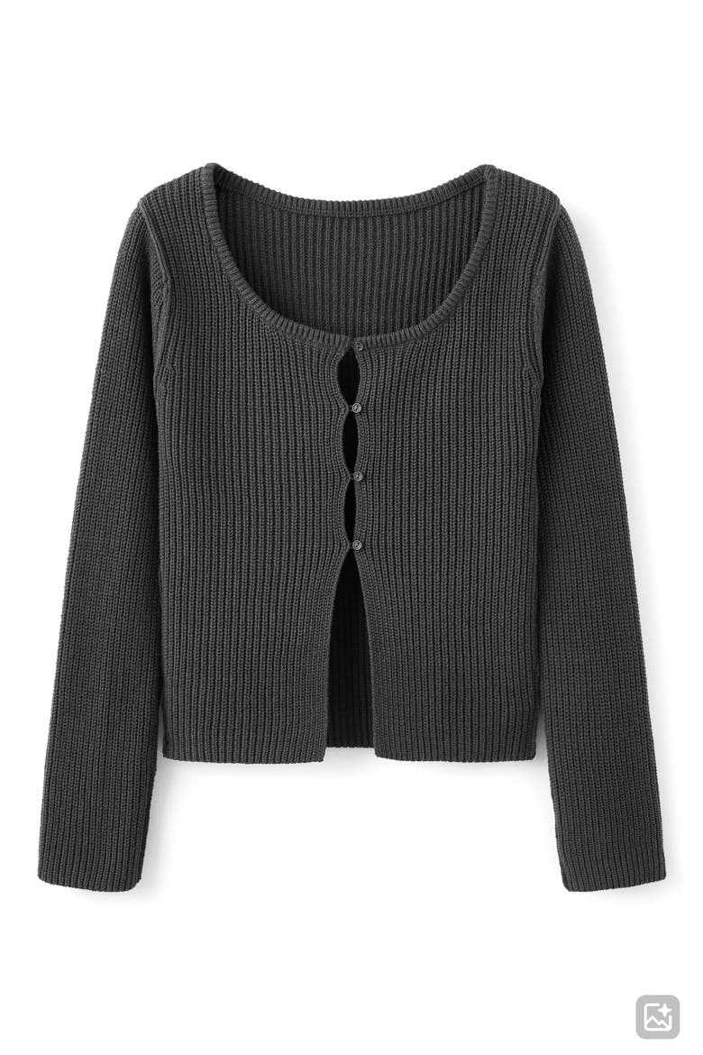 Cotton Blend Button-Up Cardigan, Alternate, color, CHARCOAL