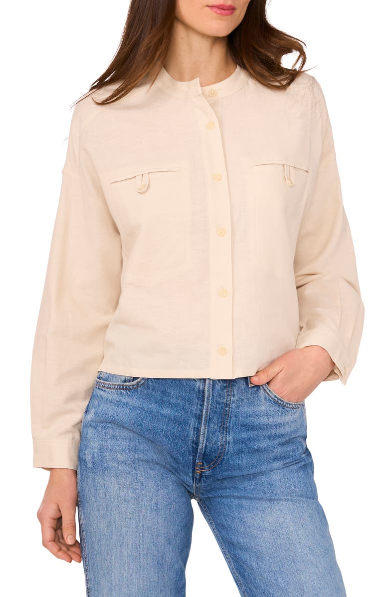 Halogen<sup>®</sup> Chambray Cotton & Linen Shirt Jacket, Main, color, Birch Herringbone