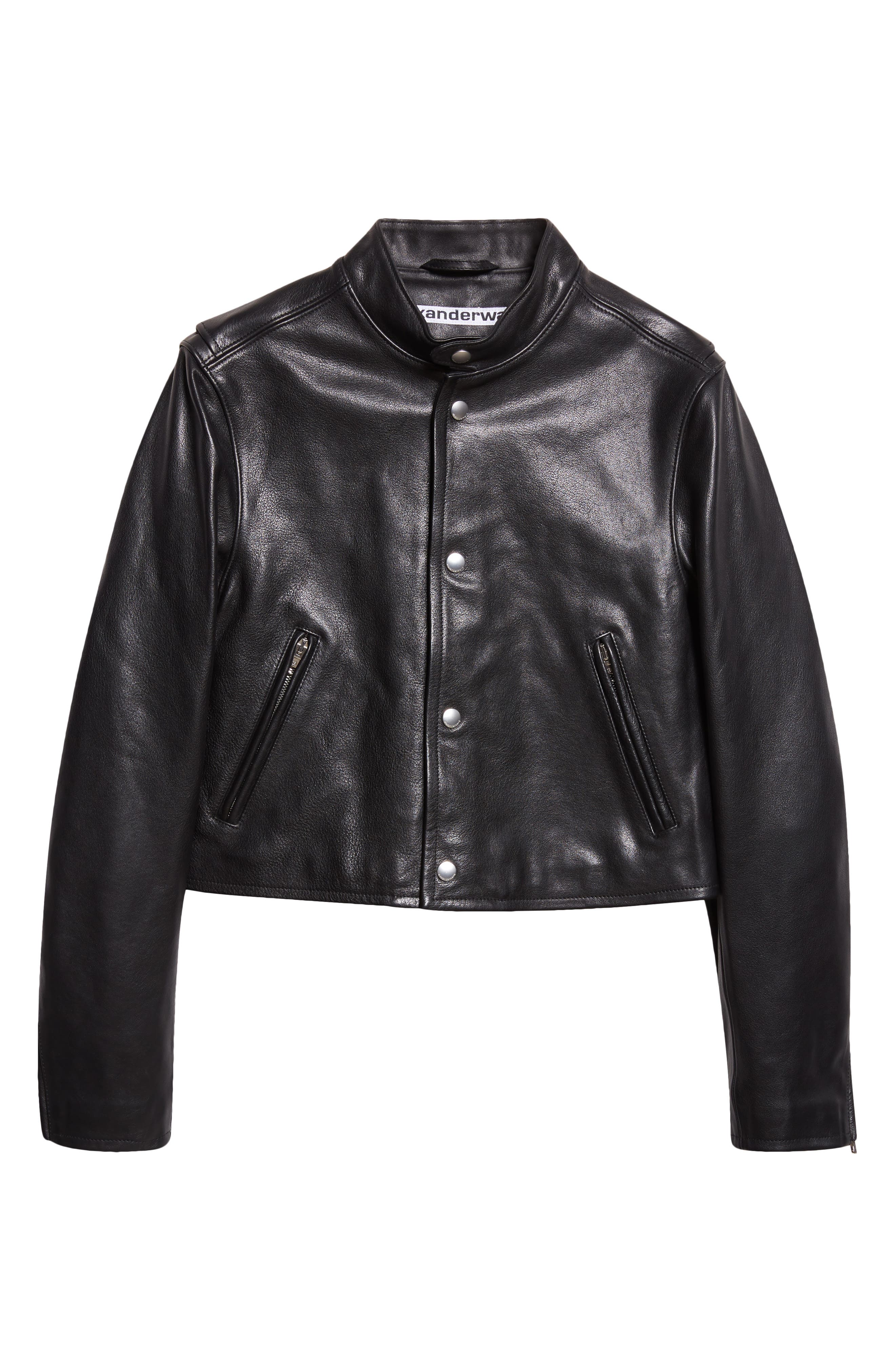 Alexander Wang Curved Sleeve Leather Crop Moto Jacket (Women