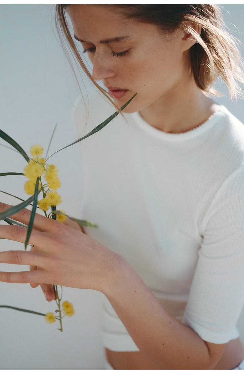 H&M Pointelle Jersey T-shirt, Alternate, color, White