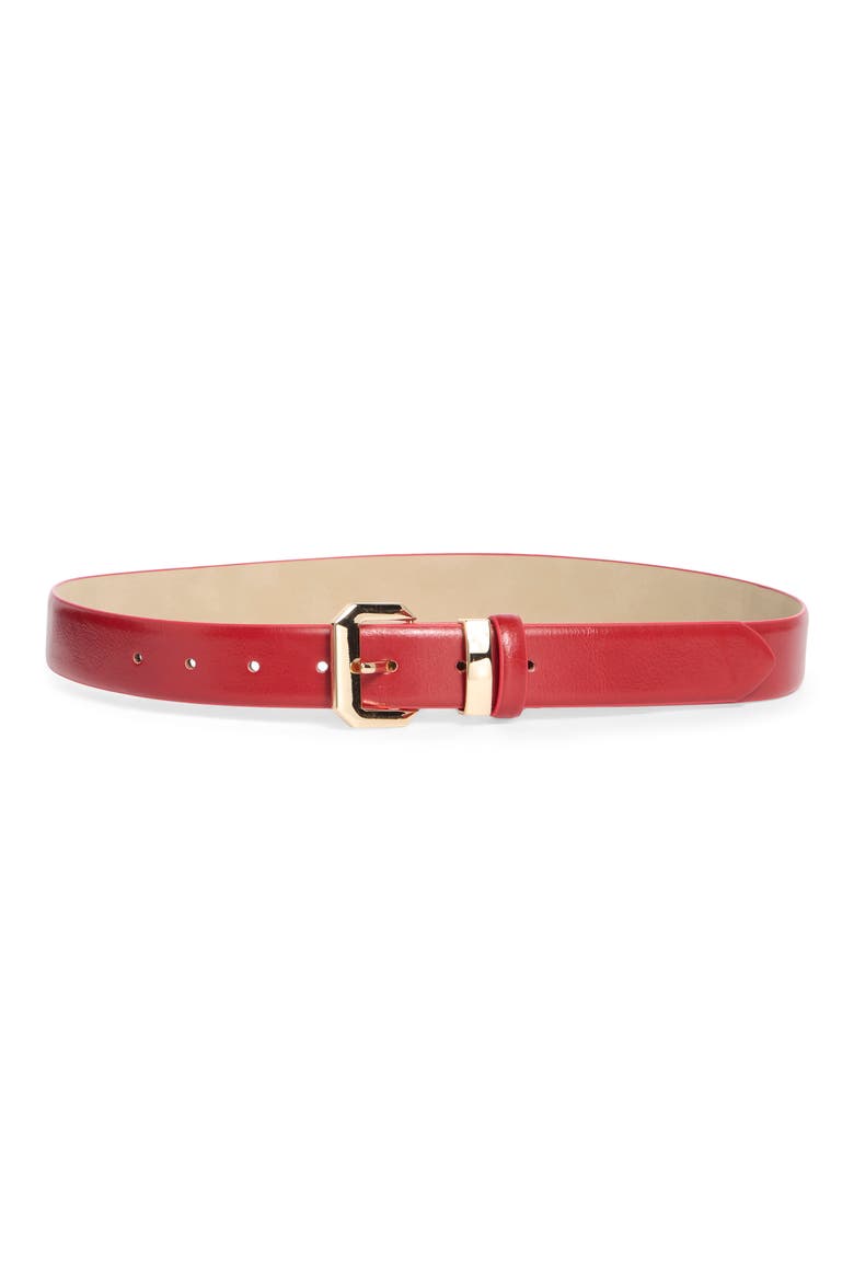 Bevel Edge Buckle Faux Leather Belt, Main, color, RED