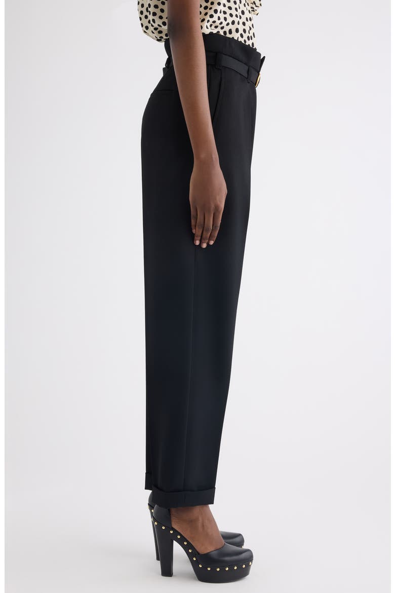 Belted Paperbag Waist Grain de Poudre Wool Pants, Alternate, color, BLACK