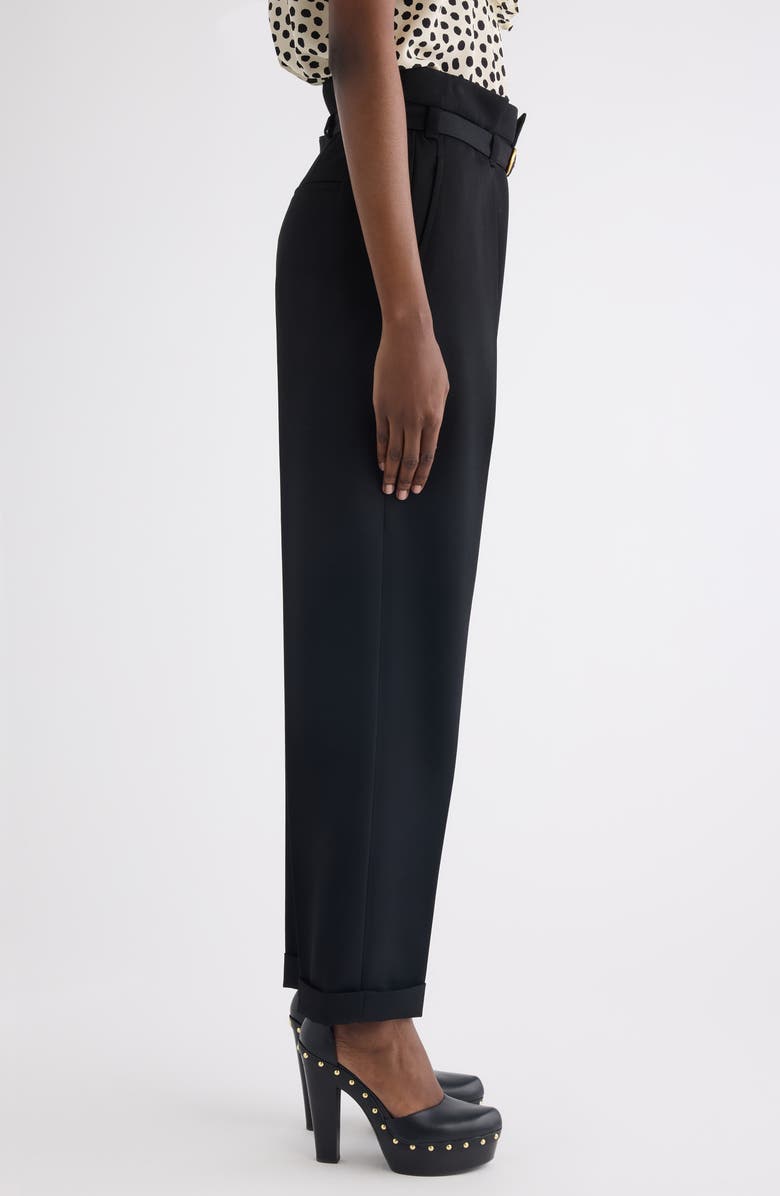 Chloé Belted Paperbag Waist Grain de Poudre Wool Pants, Alternate, color, Black