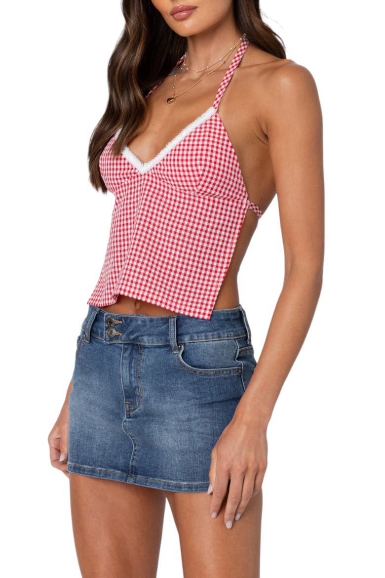 Charmaine Gingham Open Back Halter Top, Alternate, color, RED