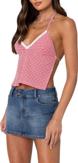 Charmaine Gingham Open Back Halter Top
