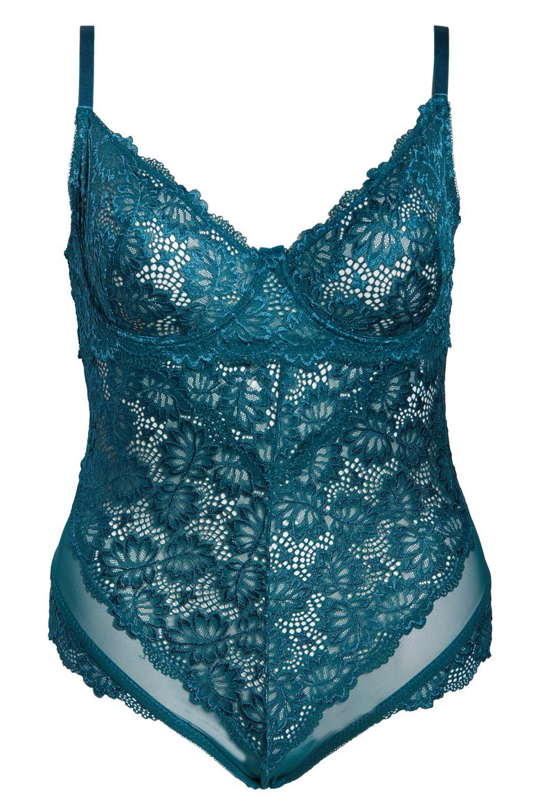 Lace Underwire Teddy, Alternate, color, TEAL