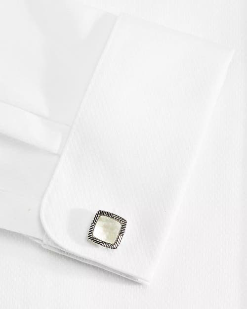Link Up Mother Of Pearl Soft Square Antiqued Frame Cufflinks In Metallic