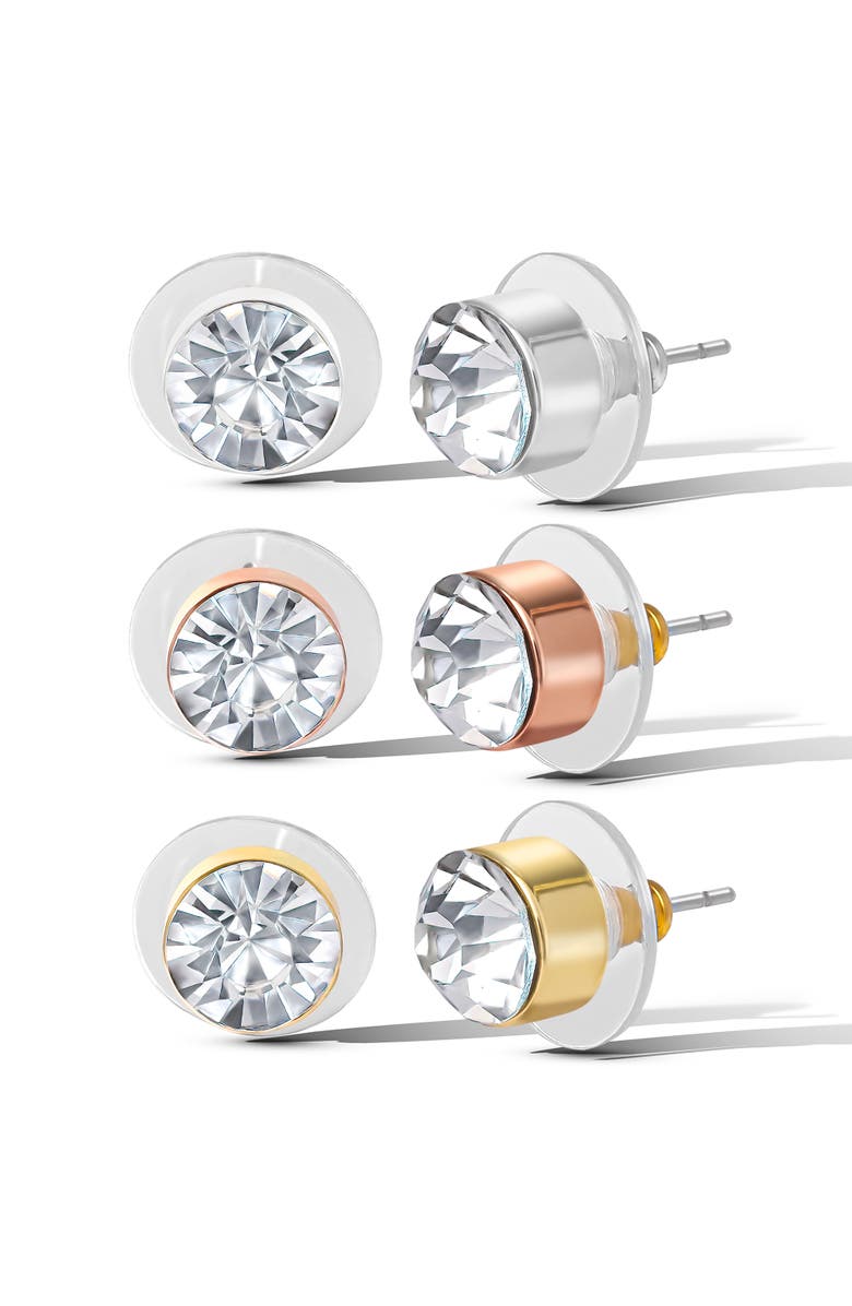Jessica Simpson Crystal Stud Earrings Set, Trio of Sparkling Styles, Alternate, color, Clear