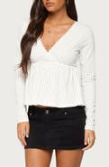 EDIKTED Kenzie Polka Dot Long Sleeve Stretch Cotton Babydoll Top