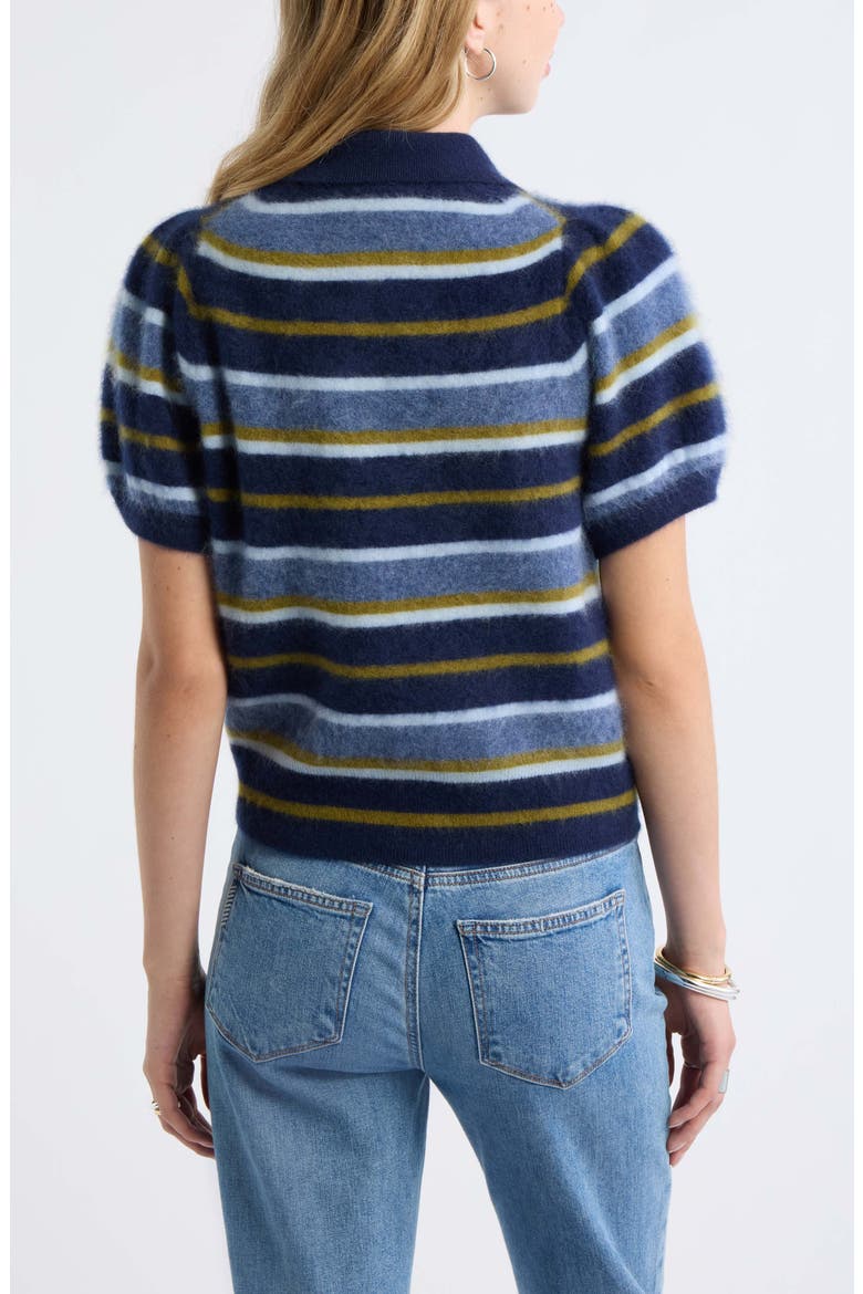 Brushed Wool & Cashmere Blend Polo Sweater, Alternate, color, BLUE MULTI STRIPE