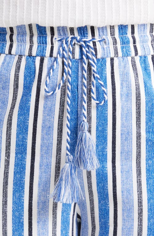 Liverpool Los Angeles Stripe Linen Blend Drawstring Wide Leg Pants In White Blue Milti Stripe