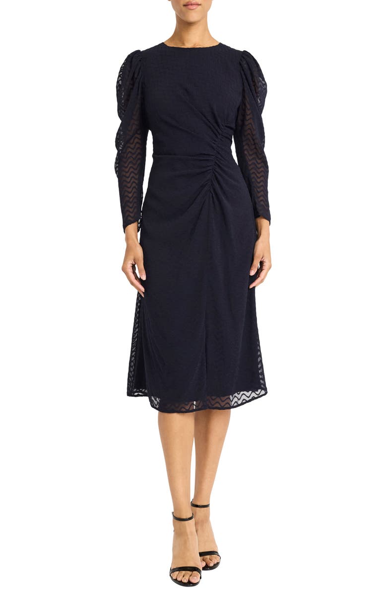 Maggy London Gathered Long Sleeve Dress, Main, color, Navy
