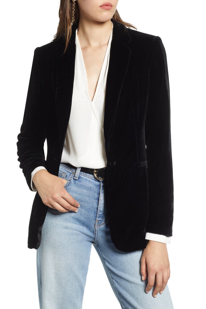 Velvet Blazer, Main, color, BLACK