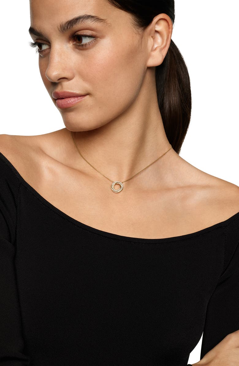 David Yurman Petite Pavé Crossover Pendant Necklace in 18K Gold with Diamonds, Alternate, color, 18K Yellow Gold